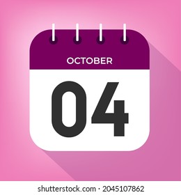 October day 4. Number four on a white paper with purple color border on a pink background vector.