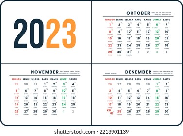 October to December calendar design 2023
