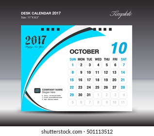 OCTOBER Desk Calendar 2017 Design Template, Blue calendar 2017 template