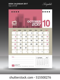 October Desk calendar 2017 year, corporate business flyer design,Size 6x8 inch vertical