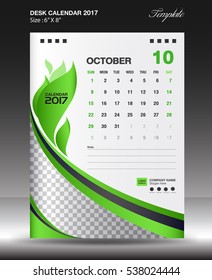 OCTOBER Desk calendar 2017 year Size 6x8 inch vertical, Business brochure flyer template, Green background