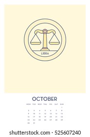October Desk Calendar Template Vector Illustration