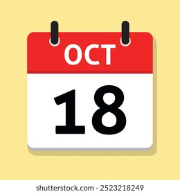 Octubre 18. 18 de octubre. Calendario diario en Vector de diseño plano. Concepto de tiempo. Ilustración del día. Icono de fecha. Mes.