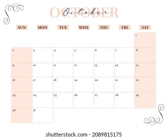 october elegant 2022 monthly calendar planner printable