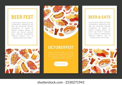 October Fest Banner Design with Food and Beer Vector Template