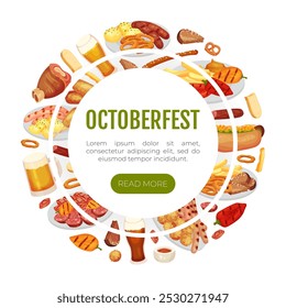 October Fest Banner Design with Food and Beer Vector Template