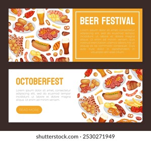 October Fest Banner Design with Food and Beer Vector Template