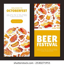 October Fest Banner Design with Food and Beer Vector Template