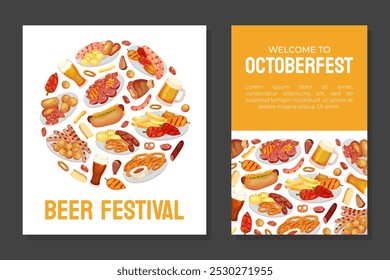 October Fest Banner Design with Food and Beer Vector Template