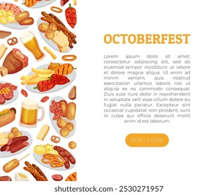 October Fest Banner Design with Food and Beer Vector Template