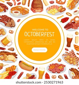 October Fest Banner Design with Food and Beer Vector Template