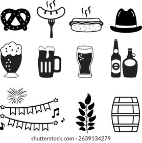 OCTOBER FEST GERMAN VECTOR ICON SET BLACK OUTLINE