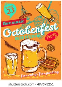 October fest poster with date of the festival cups of beer and headlines vector illustration