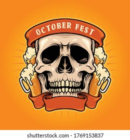 October Fest Skull With Ribbon Illustrations