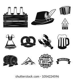 October festival in Munich black icons in set collection for design.Tradition and fun vector symbol stock web illustration.