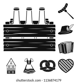 October festival in Munich black icons in set collection for design.Tradition and fun vector symbol stock web illustration.