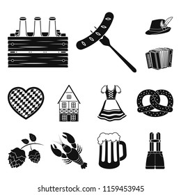 October festival in Munich black icons in set collection for design.Tradition and fun vector symbol stock web illustration.