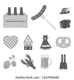 October festival in Munich monochrome icons in set collection for design.Tradition and fun vector symbol stock web illustration.