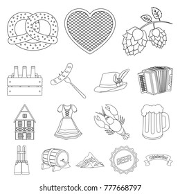 October festival in Munich outline icons in set collection for design.Tradition and fun vector symbol stock web illustration.