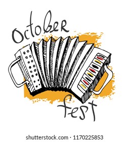 October Festival Print or folk festival emblem with accordion