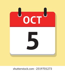 October Fifth. Oct 5th. Daily Calendar in Flat Design Vector. Time Concept. Day Illustration. Month. Date Icon.