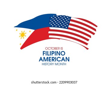 October Is Filipino American History Month Vector. Abstract Grunge Paintbrush Philippines And American Flag Icon Vector Isolated On A White Background. Important Day