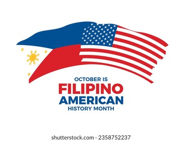 October is Filipino American History Month vector illustration. Philippines and American abstract grunge paintbrush flag icon vector isolated on a white background. Important day