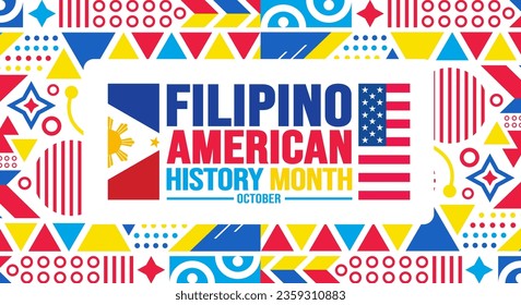 Oktober ist Filipino American History Month Hintergrundvorlage. Urlaubskonzept. Hintergrund-, Banner-, Plakat-, Karten- und Plakatdesign-Vorlage mit Texteinschrift und Standardfarbe. Vektorgrafik