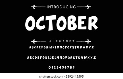 October font modern bouncy typeset, lively friendly alphabet. Playful cheerful letters in Los Muertos Mexican style for menus, labels, signage, ads, crafts and comic book. Vector typographic design