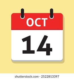 October Fourteenth. Oct 14th. Daily Calendar in Flat Design Vector. Time Concept. Day Illustration. Month. Date Icon.