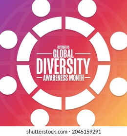 October Is Global Diversity Awareness Month. Holiday Concept. Template For Background, Banner, Card, Poster With Text Inscription. Vector EPS10 Illustration