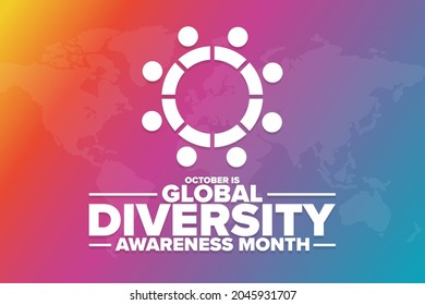 October is Global Diversity Awareness Month. Holiday concept. Template for background, banner, card, poster with text inscription. Vector EPS10 illustration