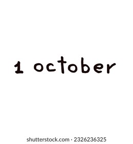 October Handwriting days of calendar black and white script