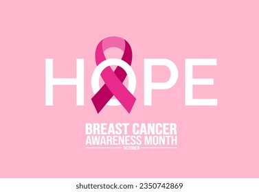 October is hope typography breast cancer awareness month background template. Holiday concept. background, banner, placard, card, and poster design template with ribbon and text inscription. vector