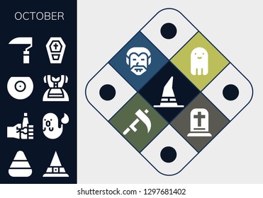  october icon set. 13 filled october icons. Simple modern icons about  - Witch, Candy corn, Oktoberfest, Ghost, Breast, Dirndl, Scythe, Coffin, Dracula, Gravestone