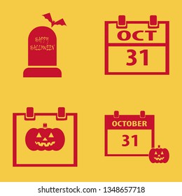 october icon set with happy halloween and halloween date on calendar vector illustration