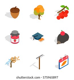 October icons set. Isometric 3d illustration of 9 october vector icons for web