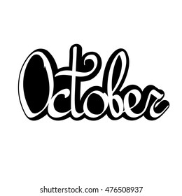 October, isolated sticker, calligraphy lettering, word design template, vector illustration