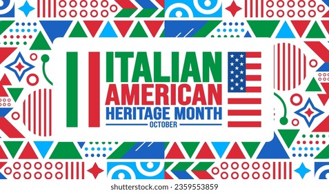 Octubre es la plantilla de fondo del Mes del Patrimonio Americano Italiano. Concepto de vacaciones. plantilla de diseño de fondo, pancarta, carteles, tarjetas y afiches con inscripción de texto y color estándar. vector