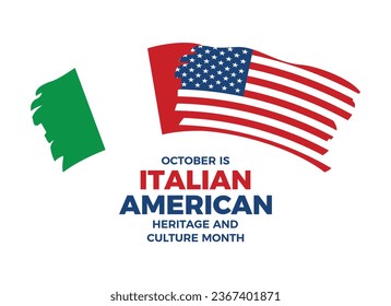 October is Italian-American Heritage and Culture Month vector illustration. Paintbrush Italian and American flag icon vector isolated on a white background. Grunge Flag of Italy and USA flag icon