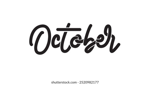 Diseño de texto de letras de octubre: impresionante tipografía de caligrafía escrita a mano en color negro, ideal para celebrar eventos de otoño, Halloween, promociones de temporada y proyectos creativos.