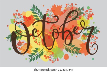 October Lettering Typography On Floral Background Stock Vector (Royalty ...