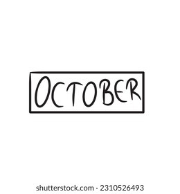 October lettering.Modern hand written text.Sticker for planer.Days of week