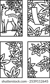 Outubro linha desenho simples hanafuda ícone set