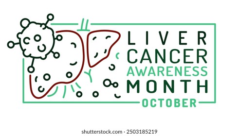 October is liver cancer awareness month. World hepatocellular carcinoma day concept. Landscape poster in outline style. Medical print. Editable vector illustration