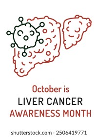 October is liver cancer awareness month. World hepatocellular carcinoma day concept. Vertical poster in outline style. Medical print. Editable vector illustration