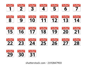 October month calendar set, concept of schedule, business and tasks