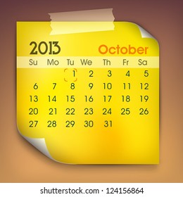 October month calender 2013. EPS 10.