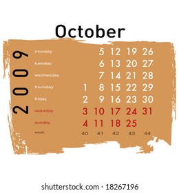 October month from grunge Calendar 2009 year. (See similar vectors in my profile)