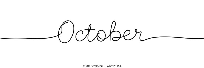 October month inscription continuous one line drawing with word. Minimalistic drawing of phrase illustration.